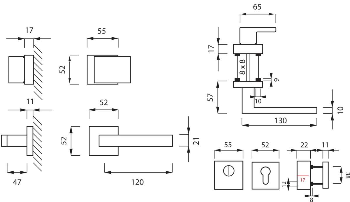 MP Kování TI - CUBO/SQUARE HR 3230/2275Q - T  Titan - Rozetové bezpečnostní kování