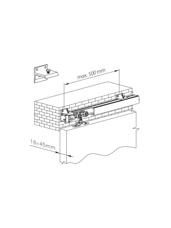 HERKULES boční držák Valcomp horní kolejnice pro sílu dveří do 45 mm - 5ks