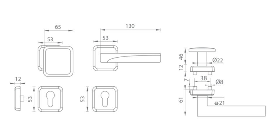 MP Kování MI - QB SECUR / ARTE  HR - OGS Bronz česaný mat - Rozetové bezpečnostní kování