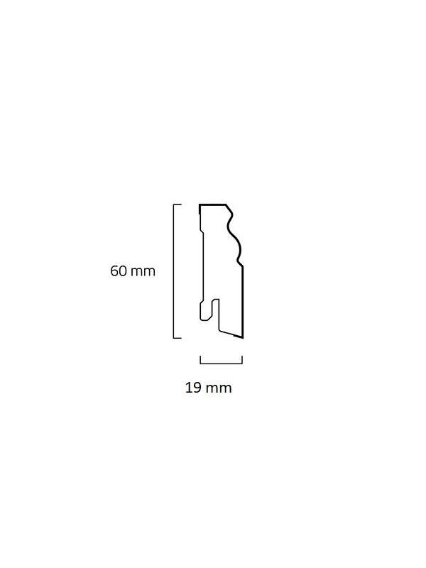 Bílá soklová obvodová lišta MDF, fólie - 19x60mm, berlínský profil 624