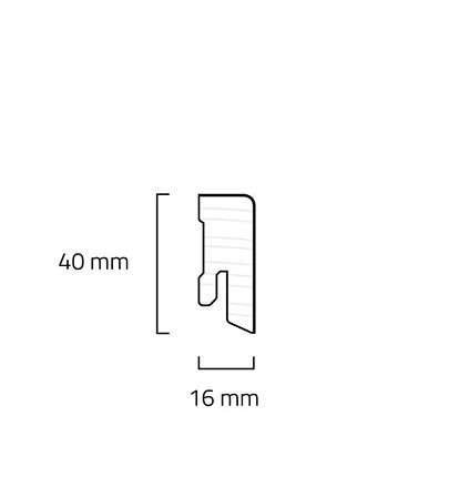 Bílá soklová obvodová lišta, 16x40mm, hrana 40 SMRK, 2.4m  fólie - CUBE 630