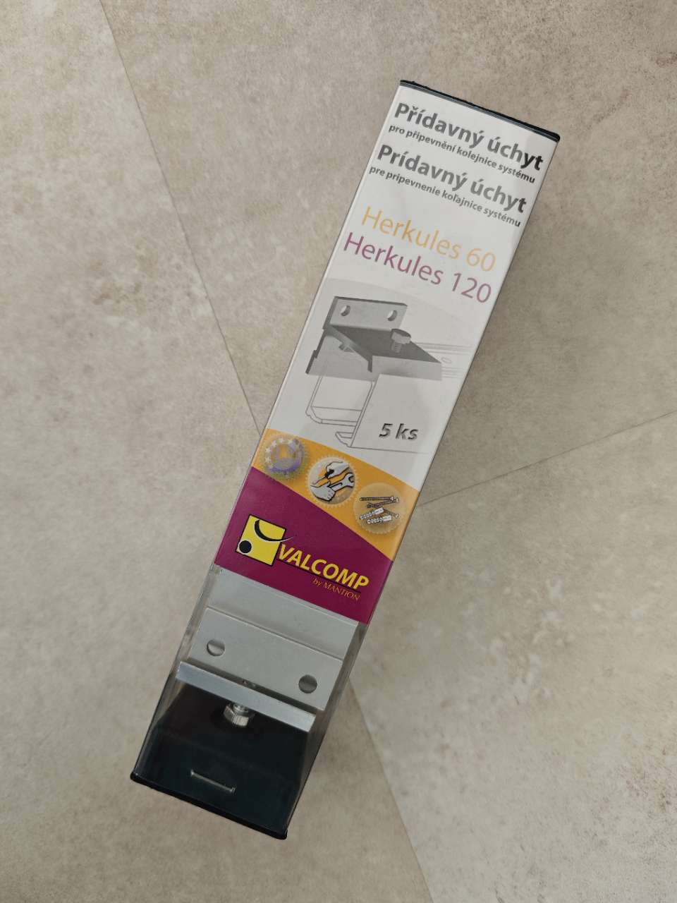 HERKULES boční držák Valcomp horní kolejnice pro sílu dveří do 45 mm - 5ks