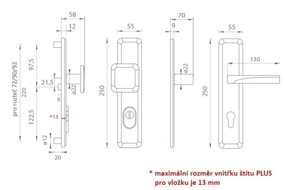 MP Kování MI - QB SECUR / ARTE - OGS Bronz česaný mat - Štítové bezpečnostní kování