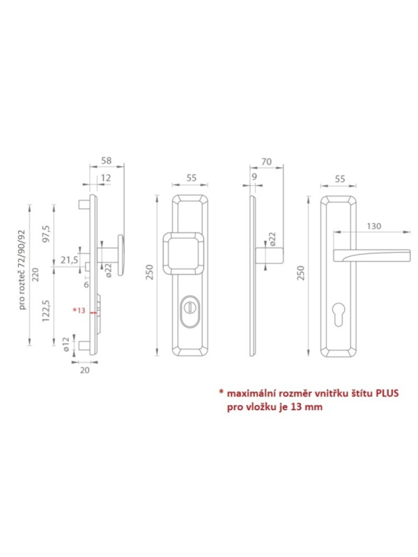 MP Kování MI - QB SECUR / ARTE - OGS Bronz česaný mat - Štítové bezpečnostní kování