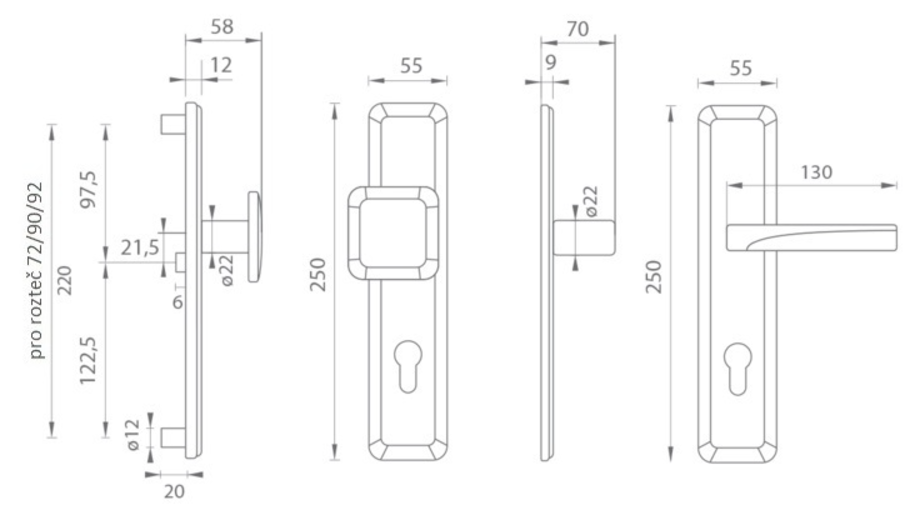 MP Kování MI - QB SECUR / ARTE - OGS Bronz česaný mat - Štítové bezpečnostní kování